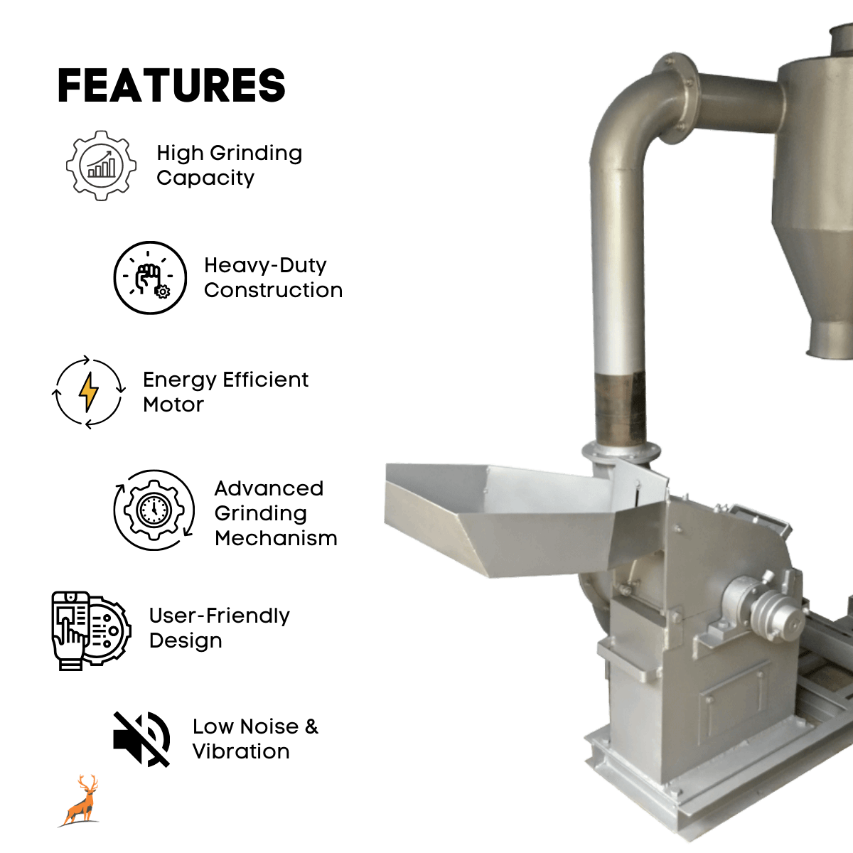 7.5 hp masala grinder - hopper view - reindeer machinery